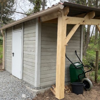  Abri de jardin en béton aspect bois 1 pente avec bûcher